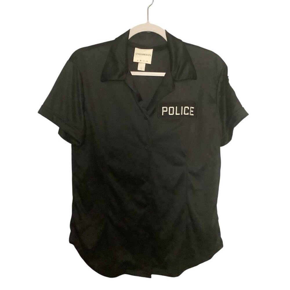 Police Officer Costume Shirt Black Short Sleeve‎ Uniform Style Women Size Large